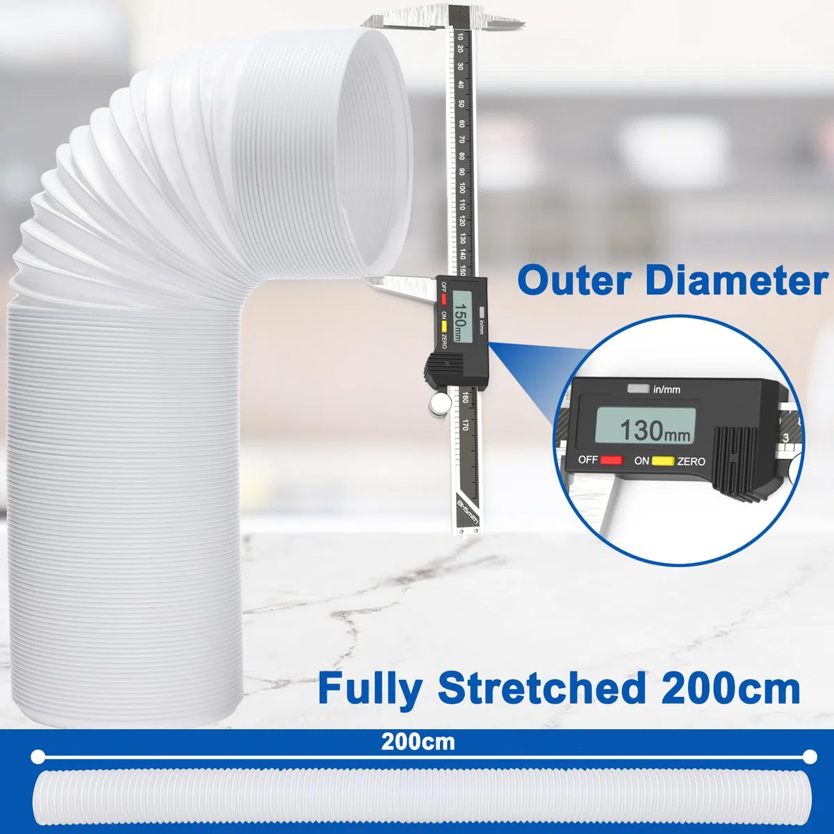 Tubo di Scarico per Condizionatore Portatile, Tubo Scarico Climatizzatore portatile PP Diametro Flessibile di Scarico 130mm de 2M Estensibile Mobile per Aria Condizionata Portatile (2M130MM)