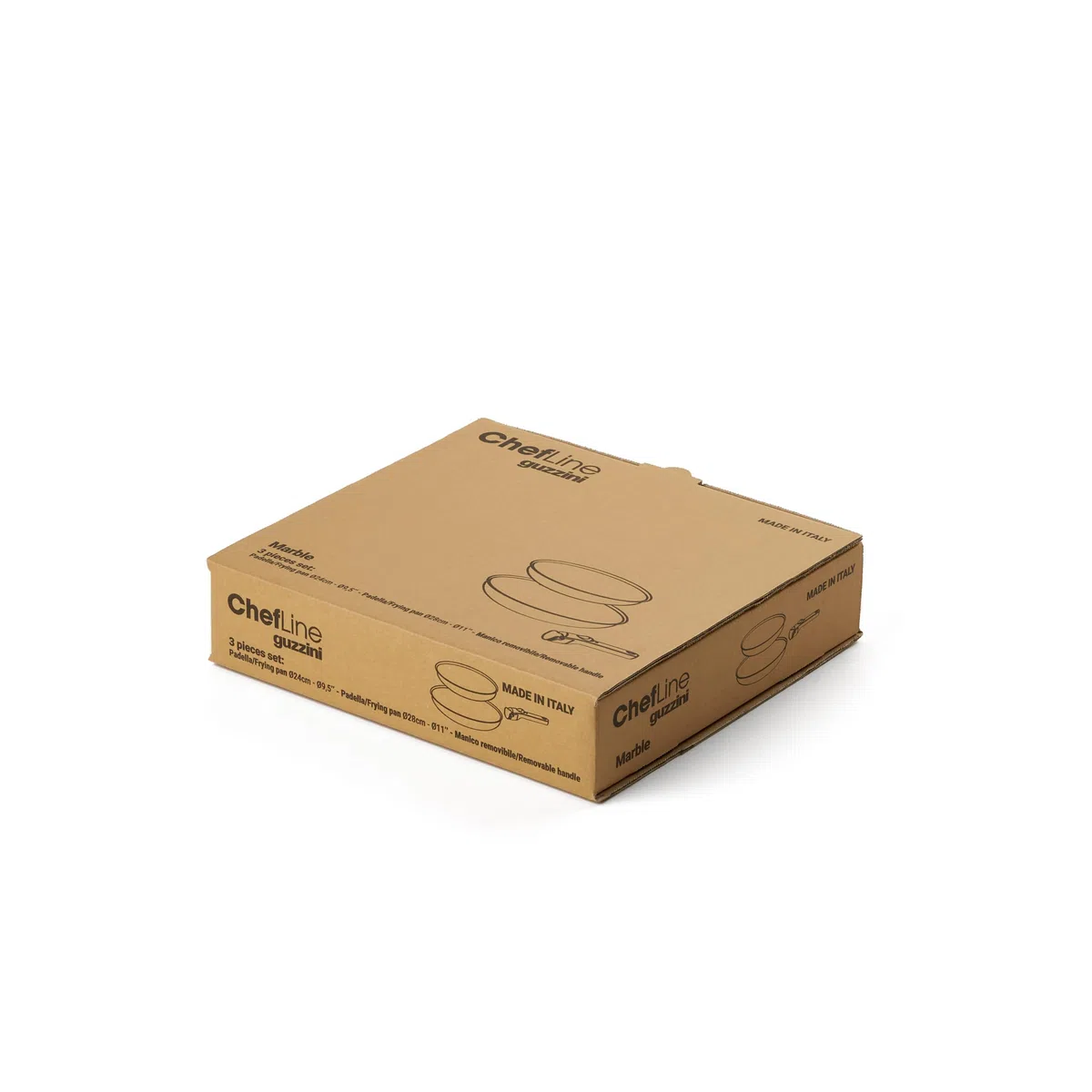 Guzzini ChefLine MARBLE MADE IN ITALY - SET 3 pezzi: 2 PADELLE (CM 24 e CM 28) con MANICO removibile