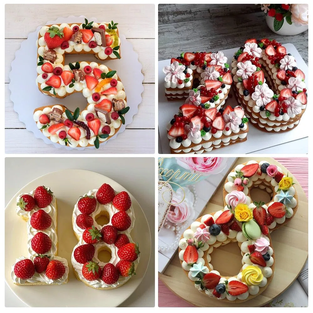 9 pezzi Stampo in Silicone per Torte,Stampi Torte Grande Numero 0-8 Utilizzato per DIY Torta, Matrimonio, Compleanno, Anniversario(10 Zoll)