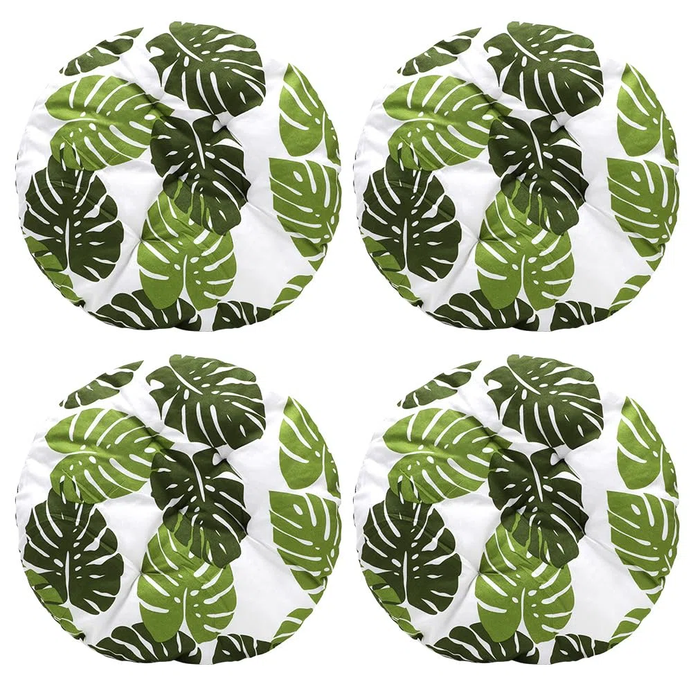 Set di 4 cuscini per sedie, rotondi, comodi, 40x40x3 cm, cuscino da terra rotondo, cuscino per sedia per interni ed esterni per sala da pranzo, soggiorno, studio (motivo a foglia di banana)