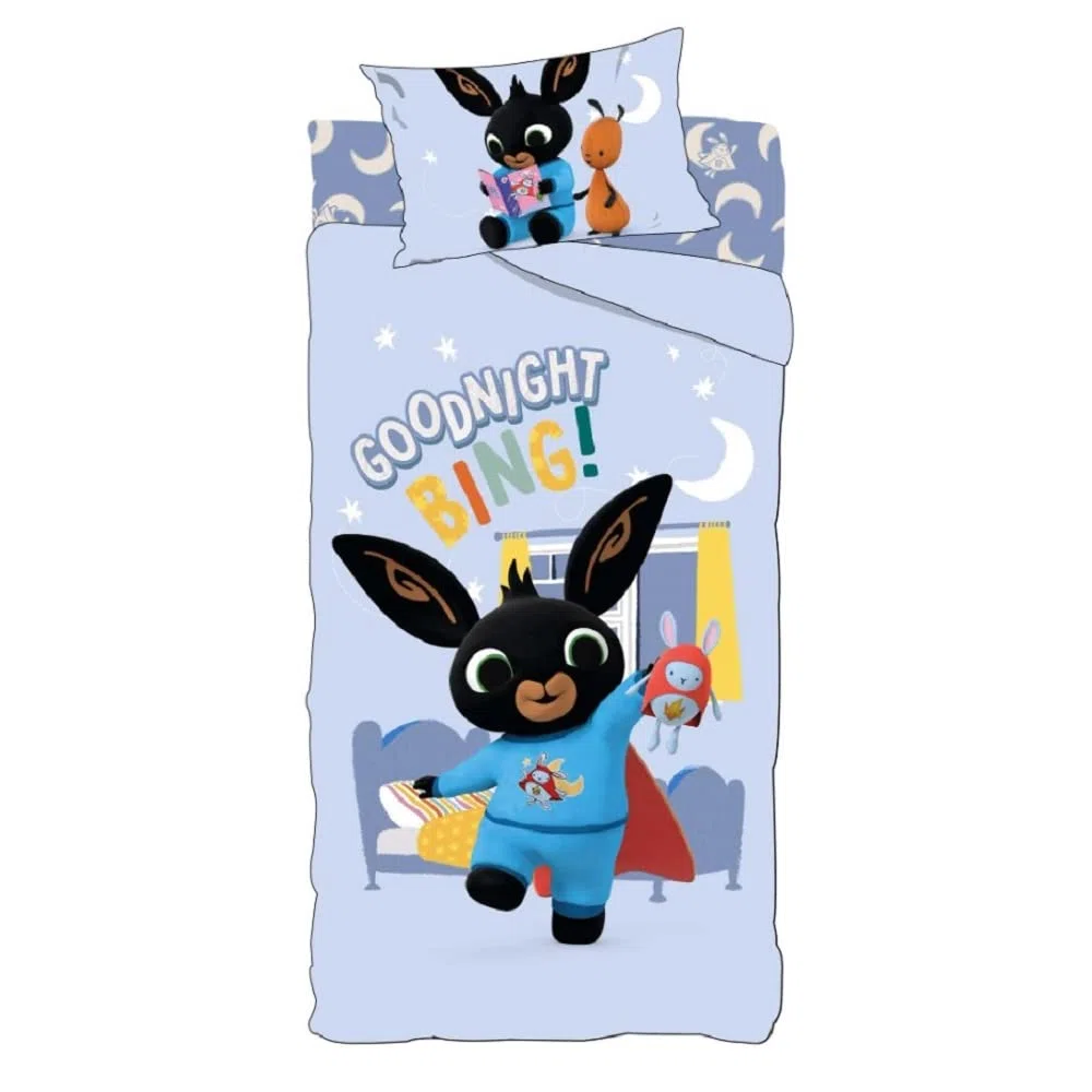 CARTOON Completo lenzuola per bambini, set 3 pezzi, sotto lenzuola con angoli, lenzuola, federa, letto singolo, 100% Cotone (Bing)