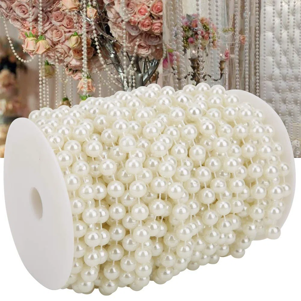 Wakects Filo di Perle Bianche 20M/Rotolo 10mm Ghirlanda di Perline Stringa di Perle in ABS per Matrimonio, Abbigliamento, Lavori Artigianali Fai da Te (Beige)
