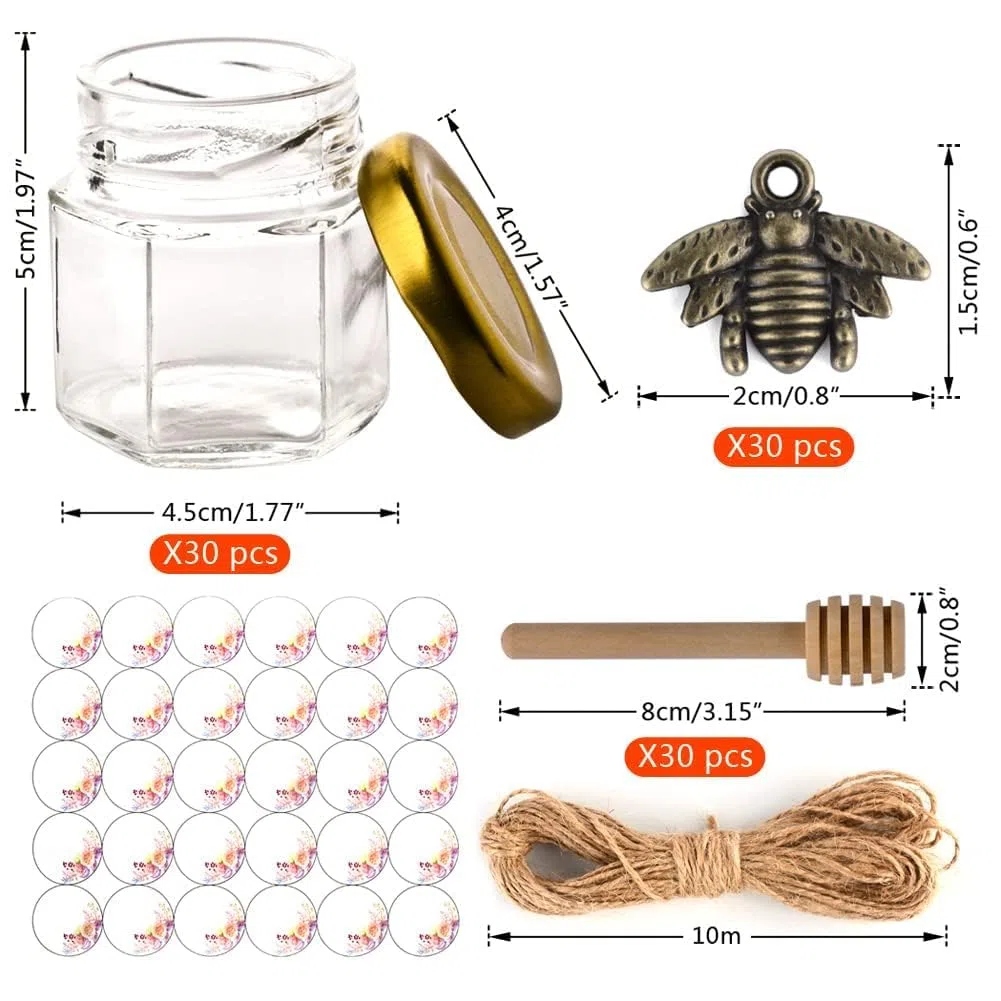 CLTPY 30Vasetti Miele 45ml, Vetro Piccolo, Bomboniere, Marmellata, Spezie, per Matrimonio, Battesimo Regali