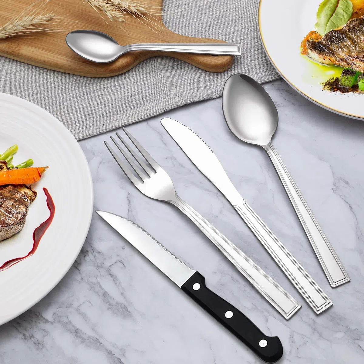 Set posate 12 persone, Hunnycook 72 pezzi set posate con coltello da bistecca, posate acciaio inox per ristoranti, feste e matrimoni, lavabile in lavastoviglie