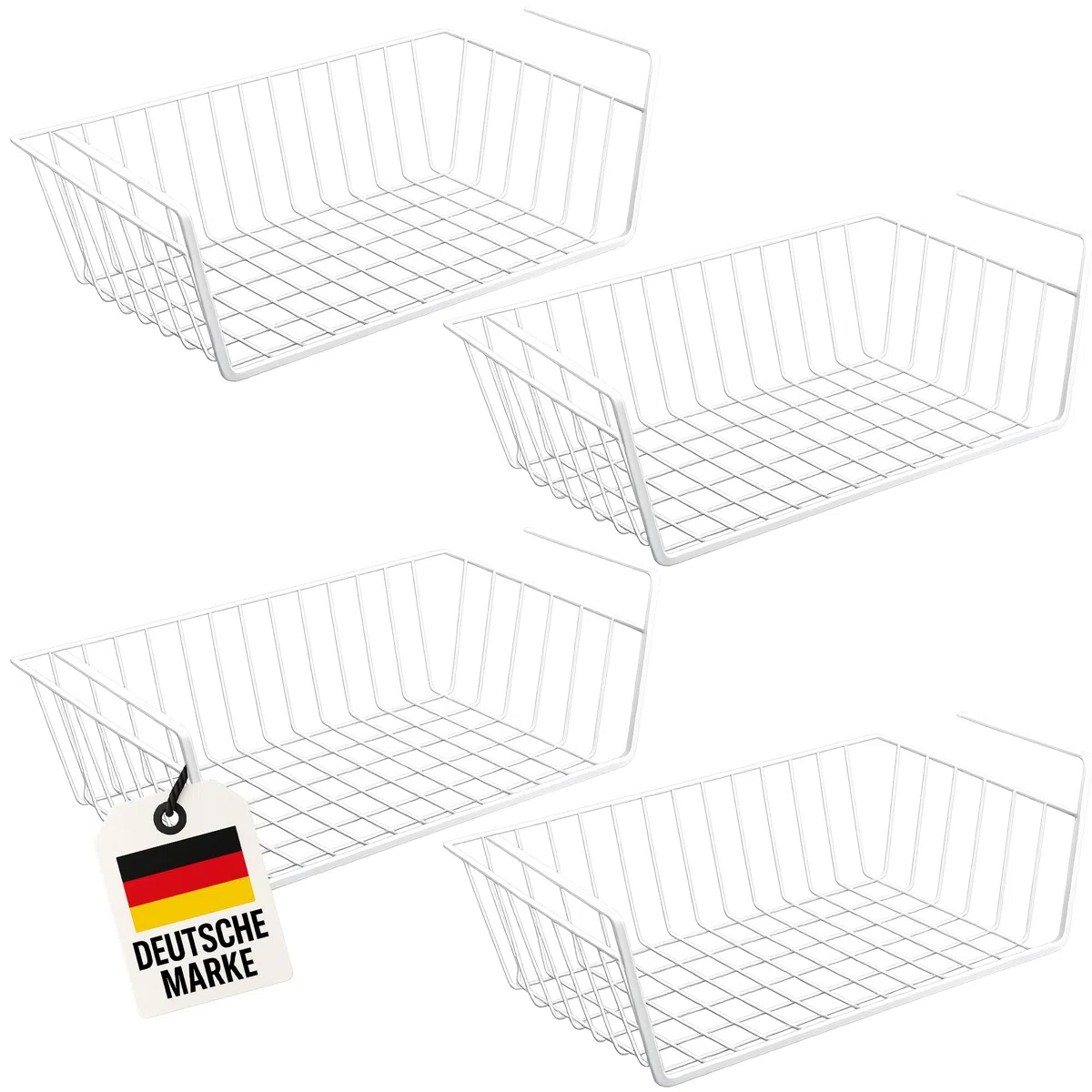 WELLGRO Set Di 4 Cestini Per Armadio Da Appendere In Metallo Per Ottenere Ulteriore Spazio, Circa 41 X 25 X 14 Cm, Bianco