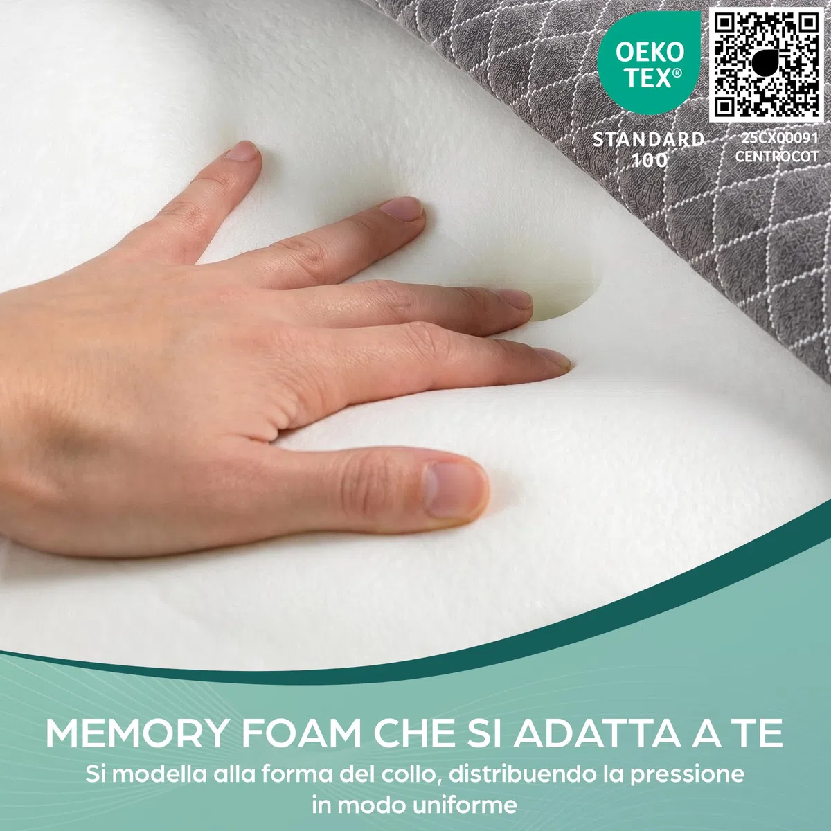 Cuscino Cervicale per Dormire | Cuscino Memory Foam Cervicale Anatomico OEKO-TEX | Cuscino per Cervicale Ergonomico Supporto al Collo | Guanciale Anallergico Sfoderabile e Lavabile Federa Traspirante
