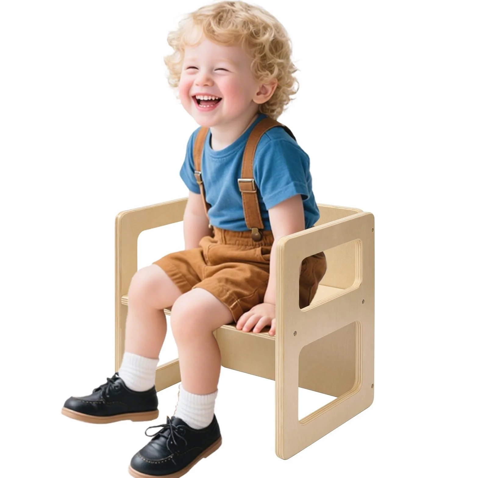 FUNLIO Sedia per lo svezzamento Montessori regolabile in altezza per età 1-3, sedia in legno massiccio di qualità, per mangiare/leggere/giocare, mobili Montessori con certificazione CPC - Naturale