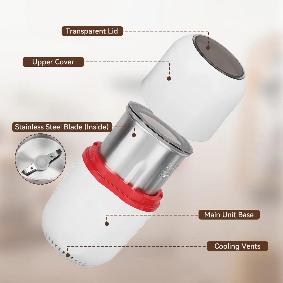 Mulino elettrico, Polvere elettrica per pillole, Piccola polvere fine in acciaio inox per uso domestico, Polverizzatore elettronico bianco(EU)