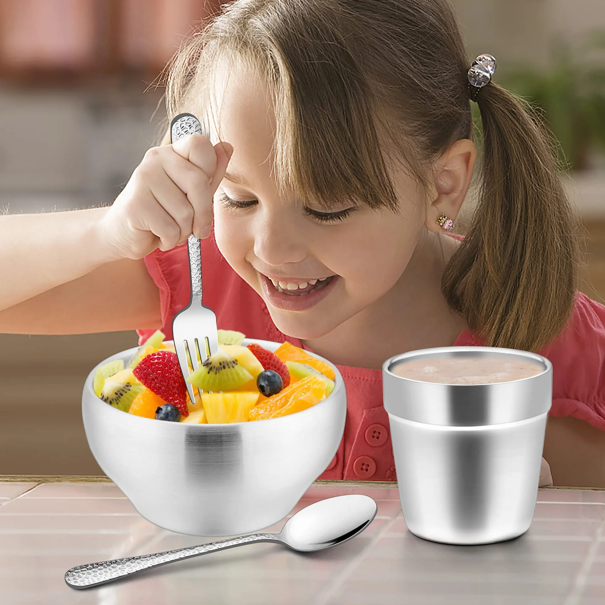 HaWare Set di 7 posate per bambini con piatto, tazza e ciotola