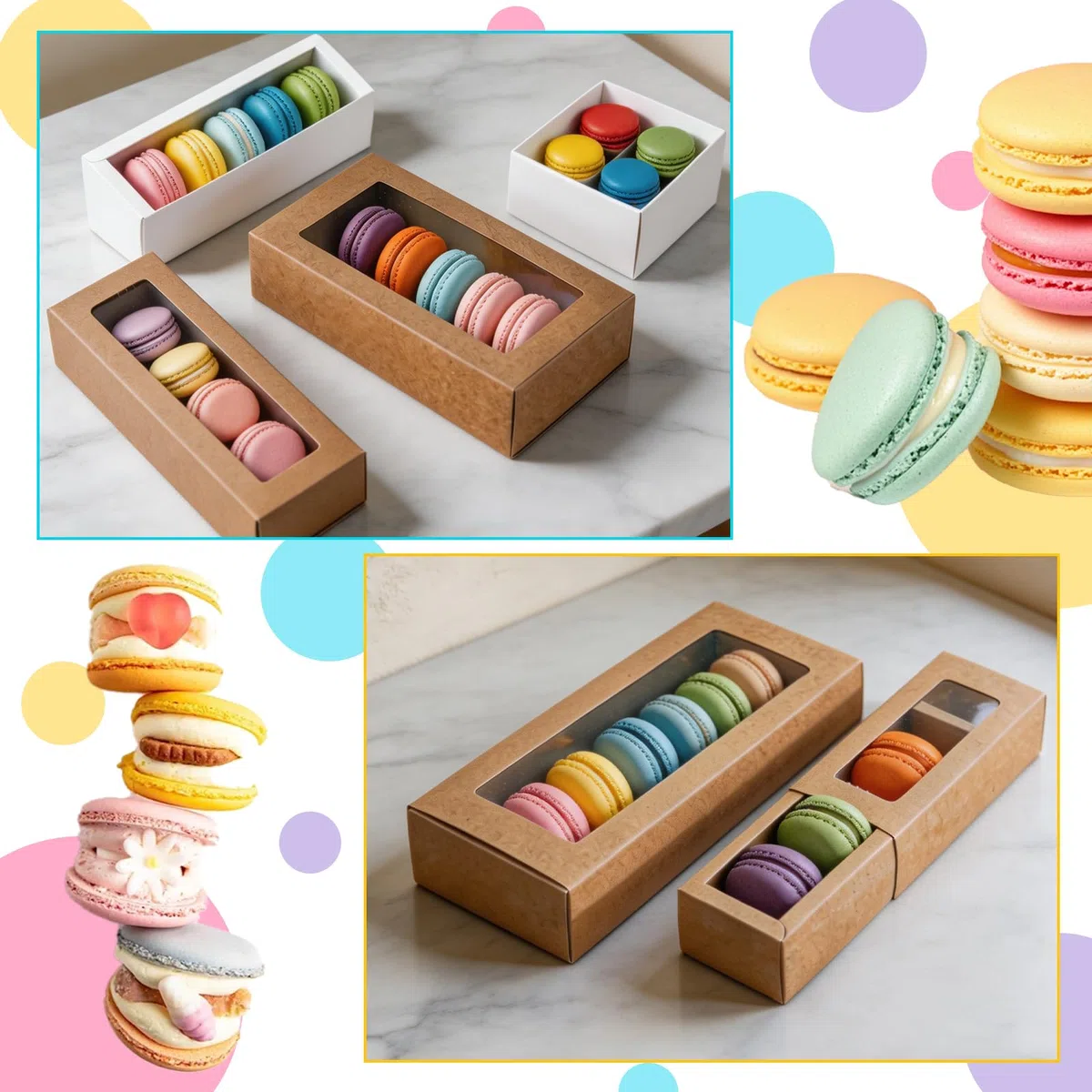 Contenitori Di Macaron, 25 Pezzi Contenitori Regalo Per Ciambelle, Macaron Scatole, con Finestra Trasparente, per Biscotti, Mini Donuts, Mini Cake, Muffin e Macron(8,1 * 2,7 * 2 Pollici)