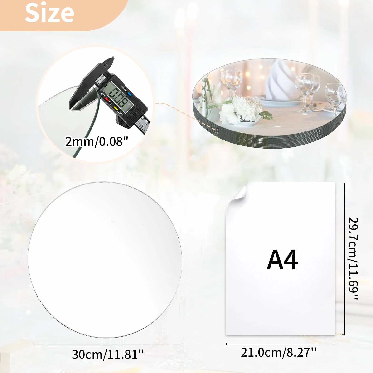 NUPTIO Specchio Vassoio Portacandele: 30cm Grande Vassoio Rotondo A Specchio 6 Pezzi Vassoi Decorativi Rotondi Portacandele Matrimonio Centrotavola Baby Shower Anniversario Decorazione da Tavolo 2mm