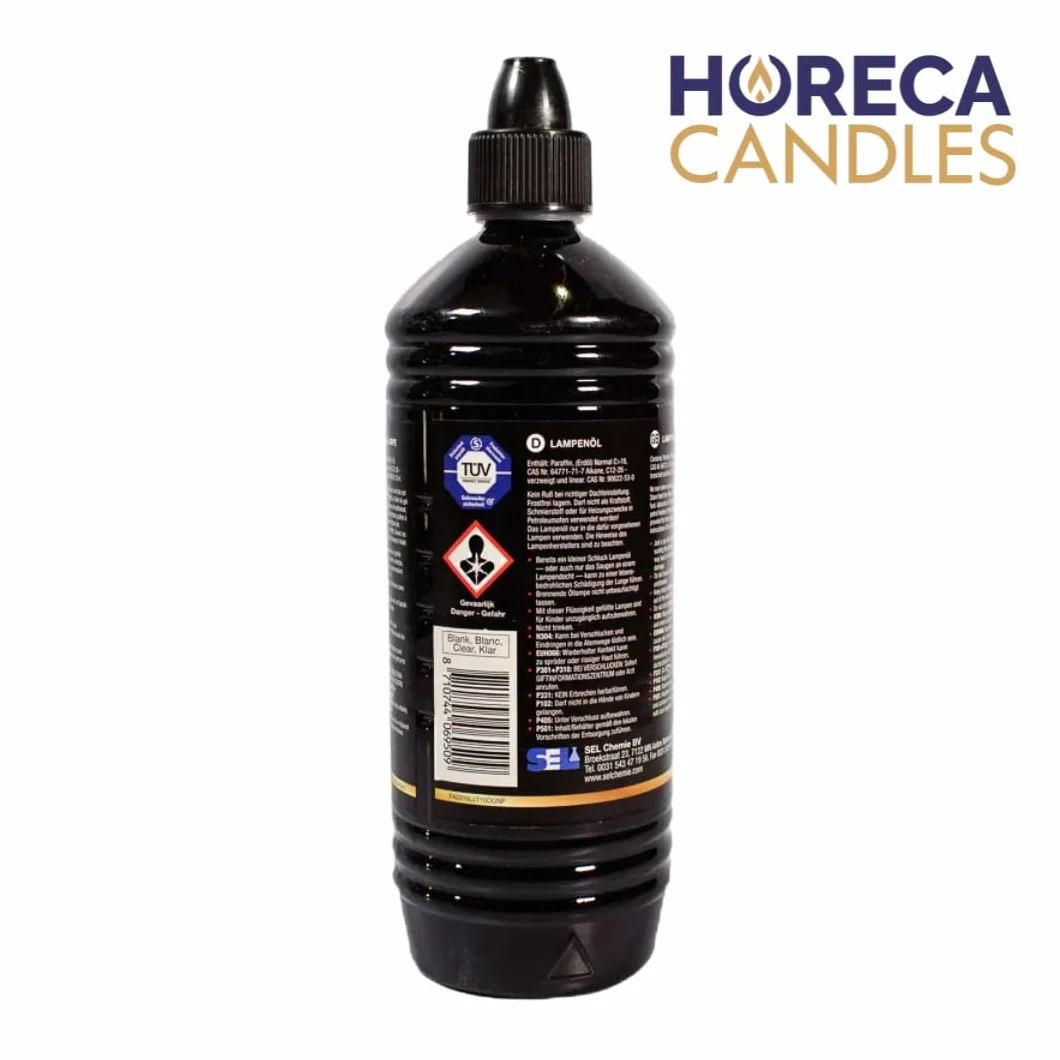 HORECA CANDLES Cera Liquida – 6x1L Olio per Lampade Senza Fumo e Senza Odore, 99% Paraffina Pura, Combustibile Sicuro per Lampade, Torce e Candele, Uso Religioso e Domestico, Lunga Durata