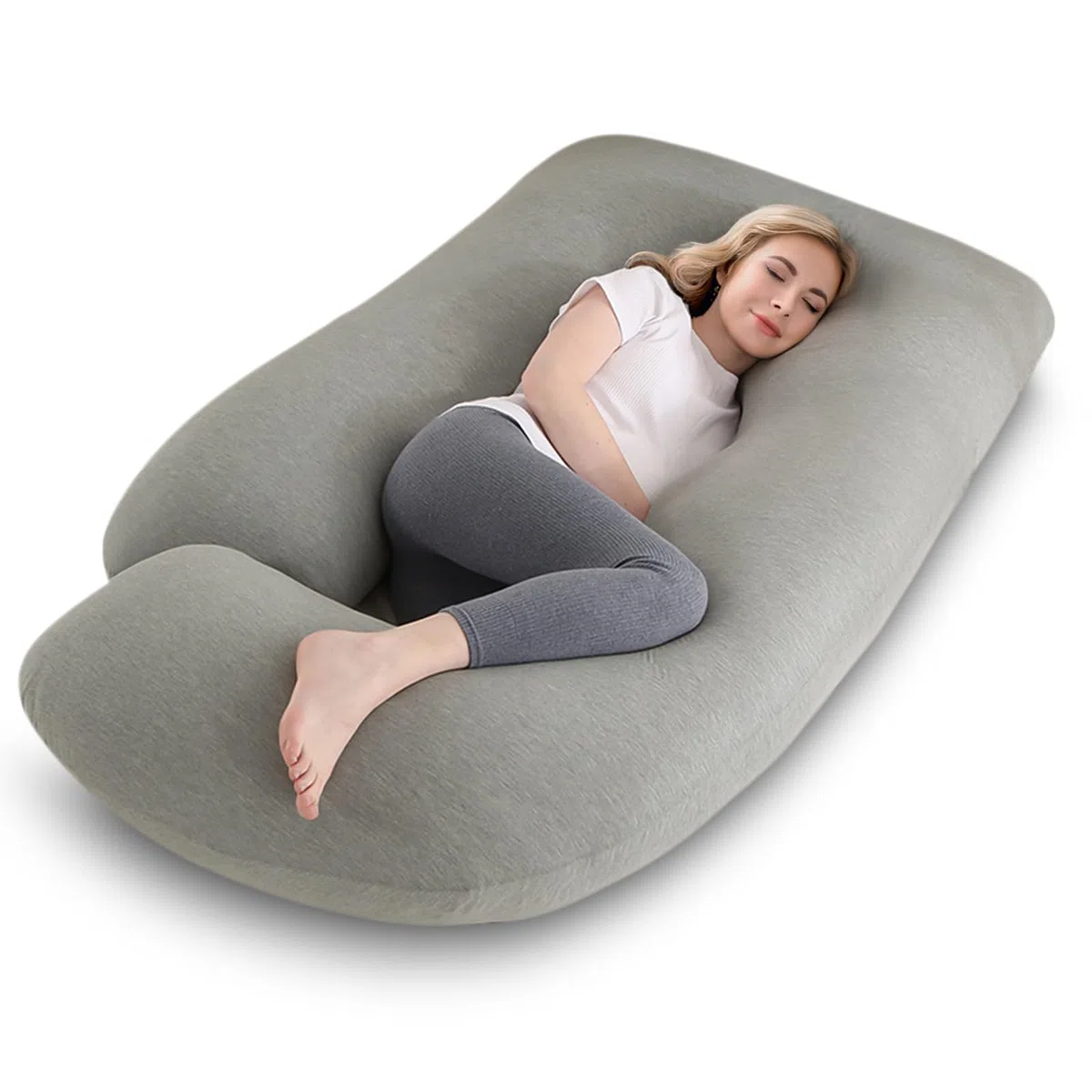 Cuscino Gravidanza - Cuscino Gravidanza per Dormire a Forma di J - Cuscino per Allattamento e Gravidanza - con Federa Sfoderabile e Lavabile - 145x70cm(Cooling Grigio)