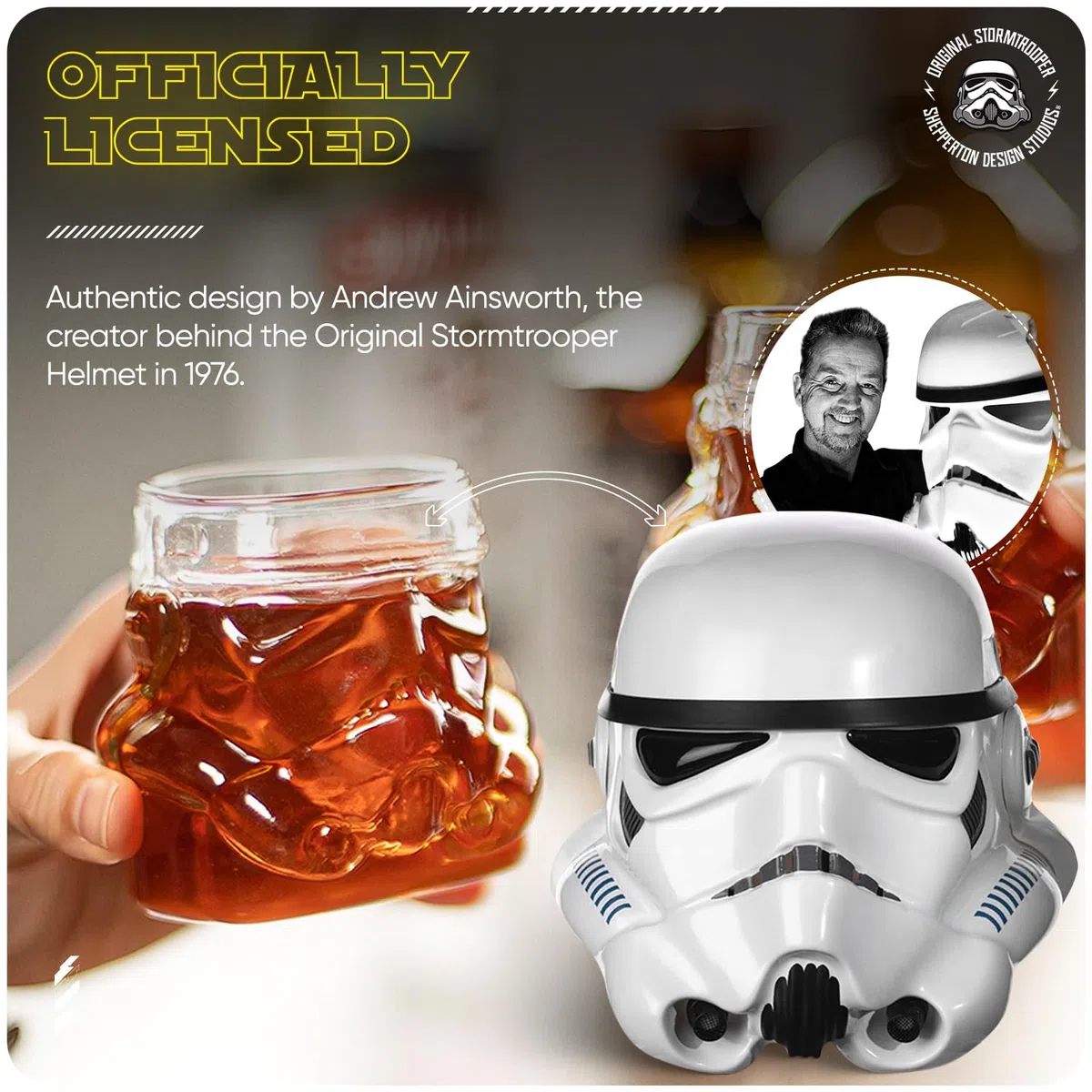 ThumbsUp! Set di 2 bicchieri da whisky originali a forma di casco Stormtrooper trasparenti, per whisky, bourbon, scotch e gin, 300 ml ciascuno, set regalo perfetto per uomo