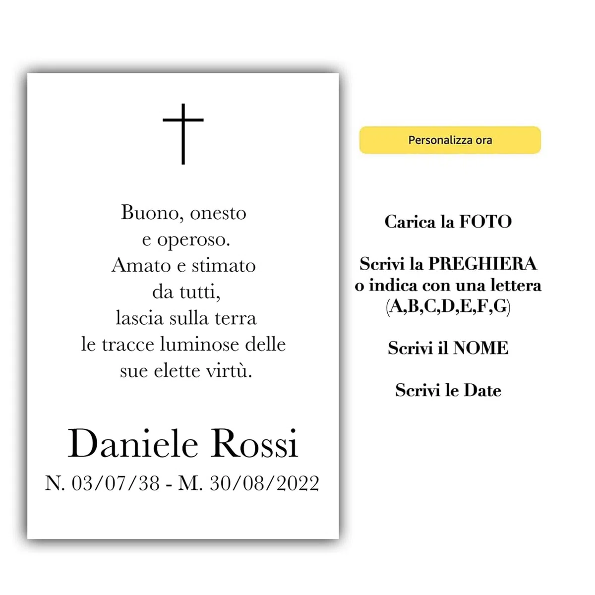 Generico Ricordini funebri personalizzati set 27 pezzi con foto e preghiera plastificati ricordino di morte defunti (6x9)
