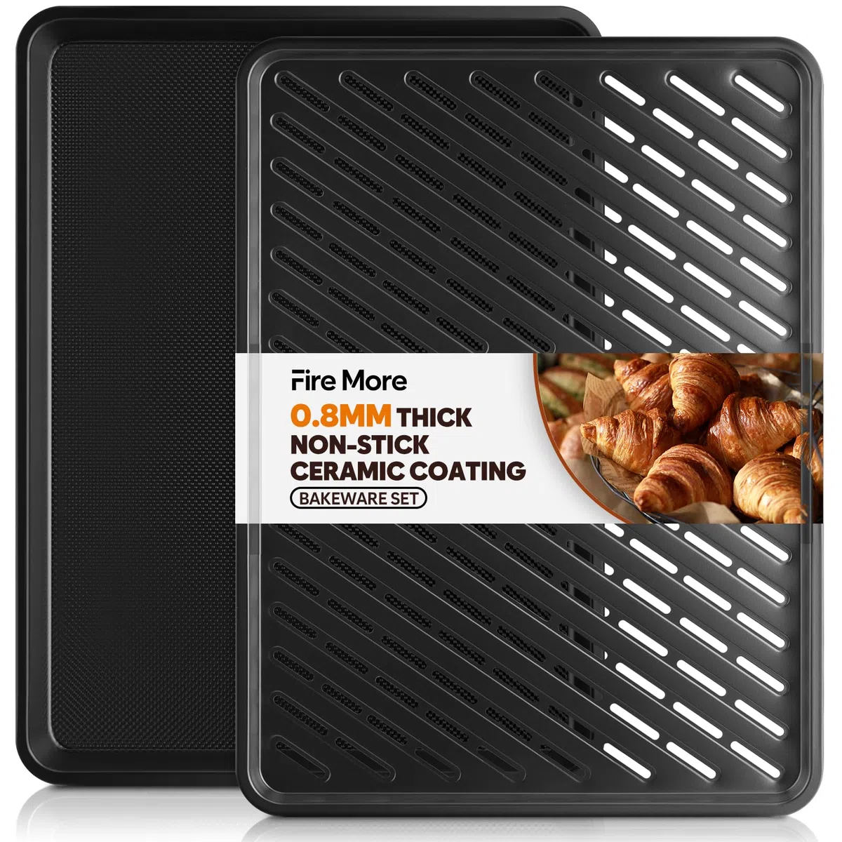 Fire More Teglia da forno con griglia di raffreddamento, 44 x 33,3 x 2,5 cm Teglia antiaderente per forno in Acciaio al Carbonio, Lavabile in lavaggio automatic