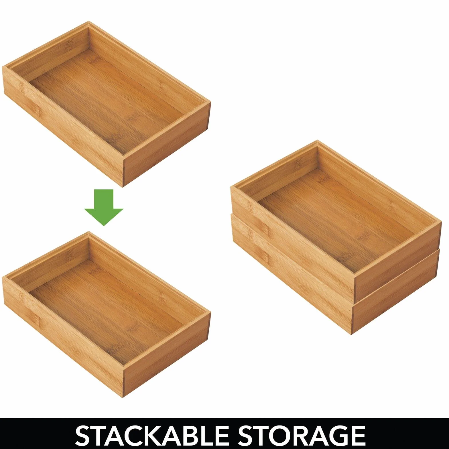 mDesign Set da 2 Portaposate da cassetto – Divisore cassetto modulare per argenteria e utensili da cucina – Organizer per posate in bambù – marrone chiaro