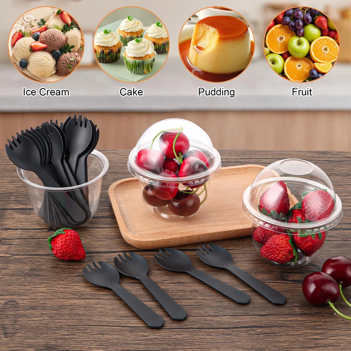 MIVIDE Set di 100 Bicchieri da Dessert con Coperchio, 300 ml/10 oz, Tazze da Dessert in Plastica Riutilizzabili, Coppette con Coperchio per Mousse, Budini, Gelati, Feste di Dessert