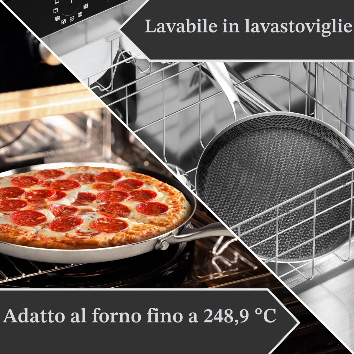 Innerwell Padella per crêpes in acciaio inox da 28 cm, padella antiaderente per frittelle e uova, lavabile in lavastoviglie e adatta al forno, compatibile con tutti i piani cottura, senza PFOA