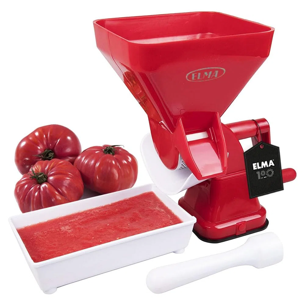 Elma Passapomodoro Manuale Macchina per Pomodoro in Plastica con Fissaggio a Ventosa con Filtro in Acciaio Inossidabile Rosso per Fare la Salsa di Pomodoro