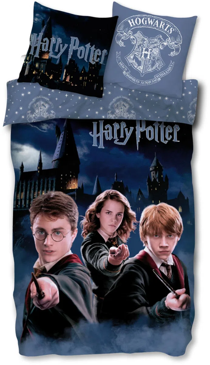 Harry Potter, set di biancheria da letto 135x200 80x80 con federa Hogwarts [con sacchetto portaoggetti], 100% cotone, privo di sostanze nocive, conforme a Öko-Tex Standard, dimensioni tedesche