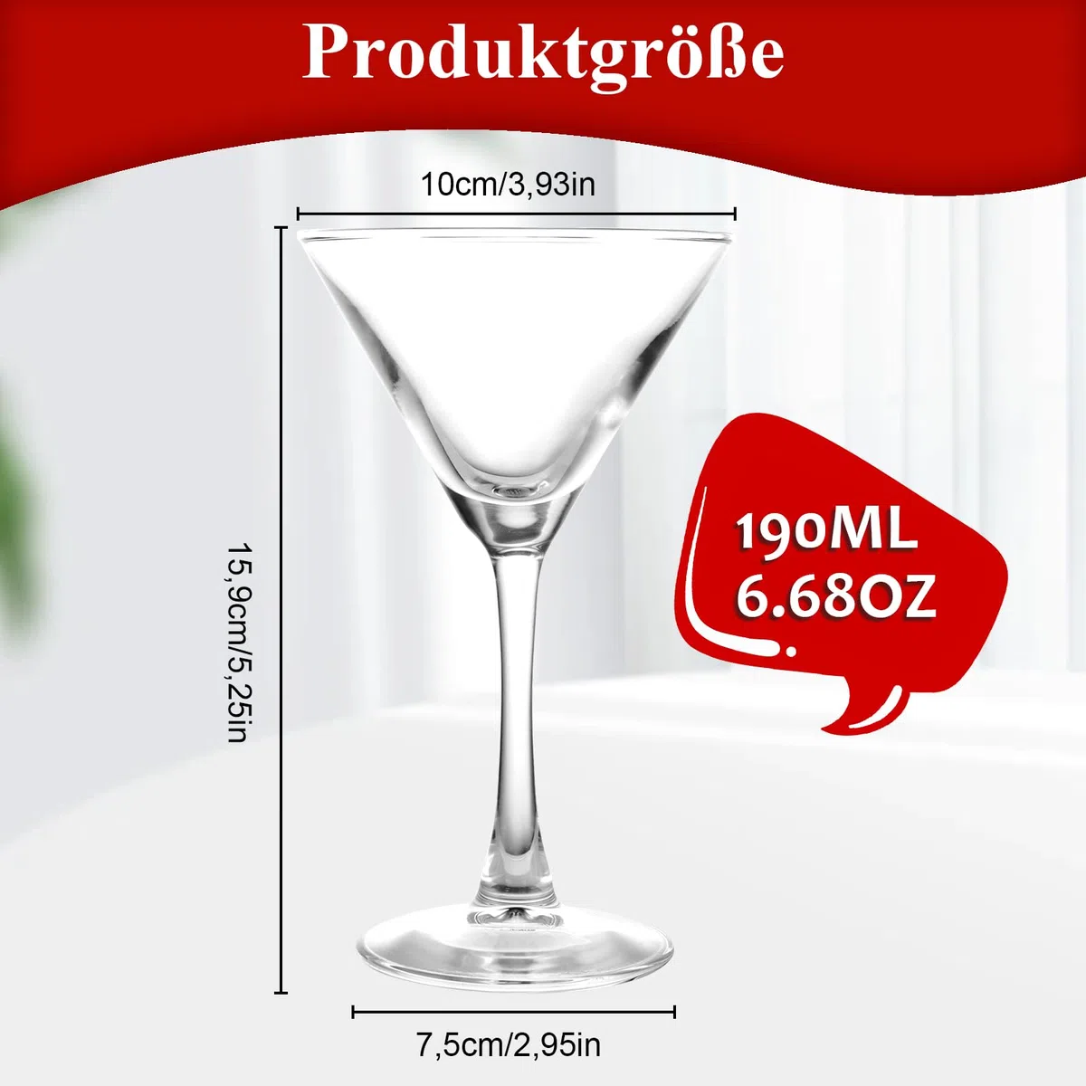 CYEER Set di 6 Vasi di Martini 190ml, Vasi di Espresso Martini (10x15,9cm), per Cena, Matrimonio, Festa, Ristorante, Bar