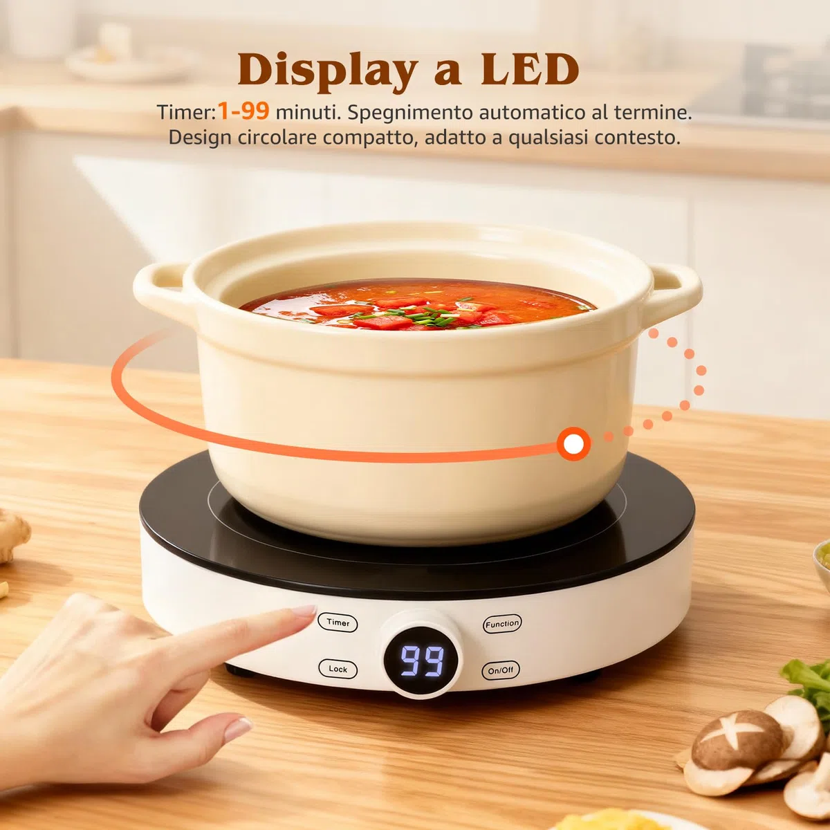 Aigostar Cookmate - Piastra a induzione da 2000W, fornello a induzione in vetroceramica. Controllo Touch con timer e spegnimento automatico. Adatto per pentole con fondo di diametro 12-26 cm.