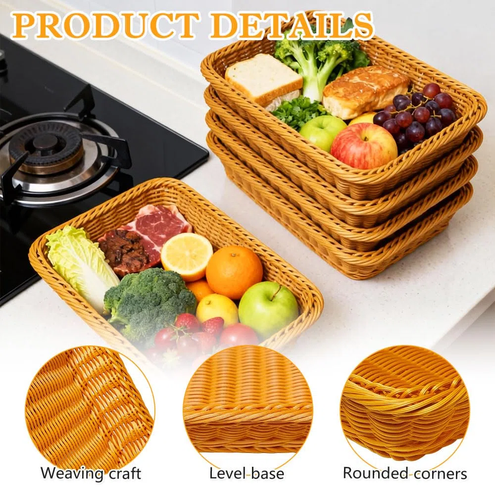 6 Pezzi Cestini Pane Vimini Rettangolari Cestino Portapane Vimini Sintetico Cesto Portaoggetti Rettangolare Cestini Intrecciati per Pane Frutta Verdure Casa Cucina Ristorante (35 x 25 x 7 cm)