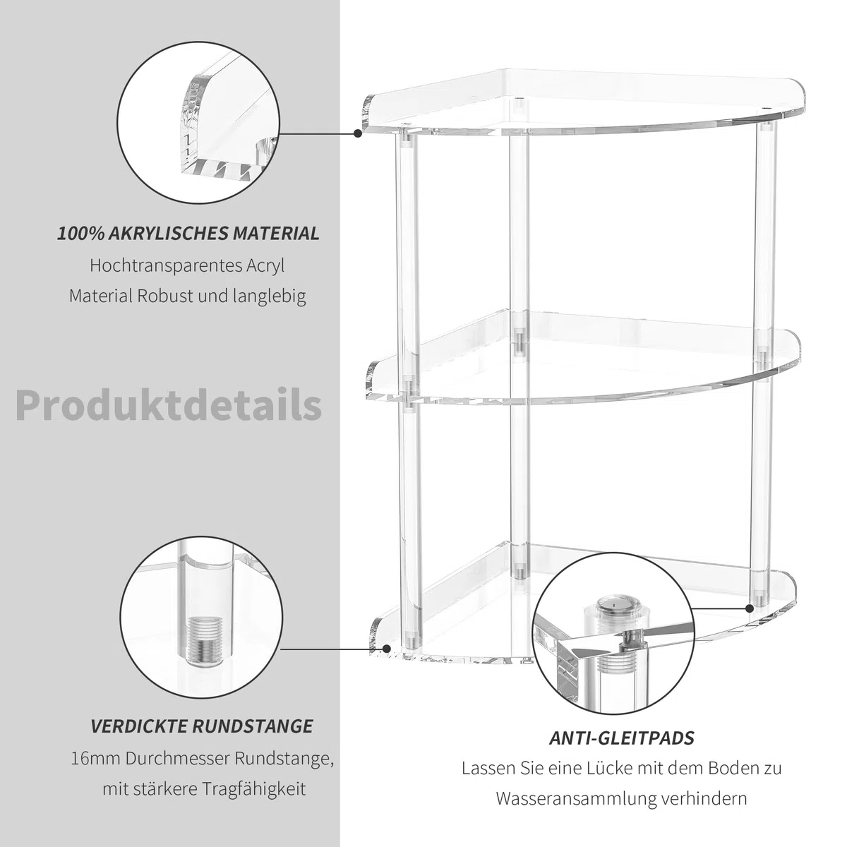 Sezanrpt Organizzatore Scaffale Angolare in Acrilico a 3 Ripiani per Contenimento 24 x 24 x 40 cm, Mensola Angolare Trasparente da Bancone per Bagno, Cucina, Camera da Letto, Ufficio, Studio