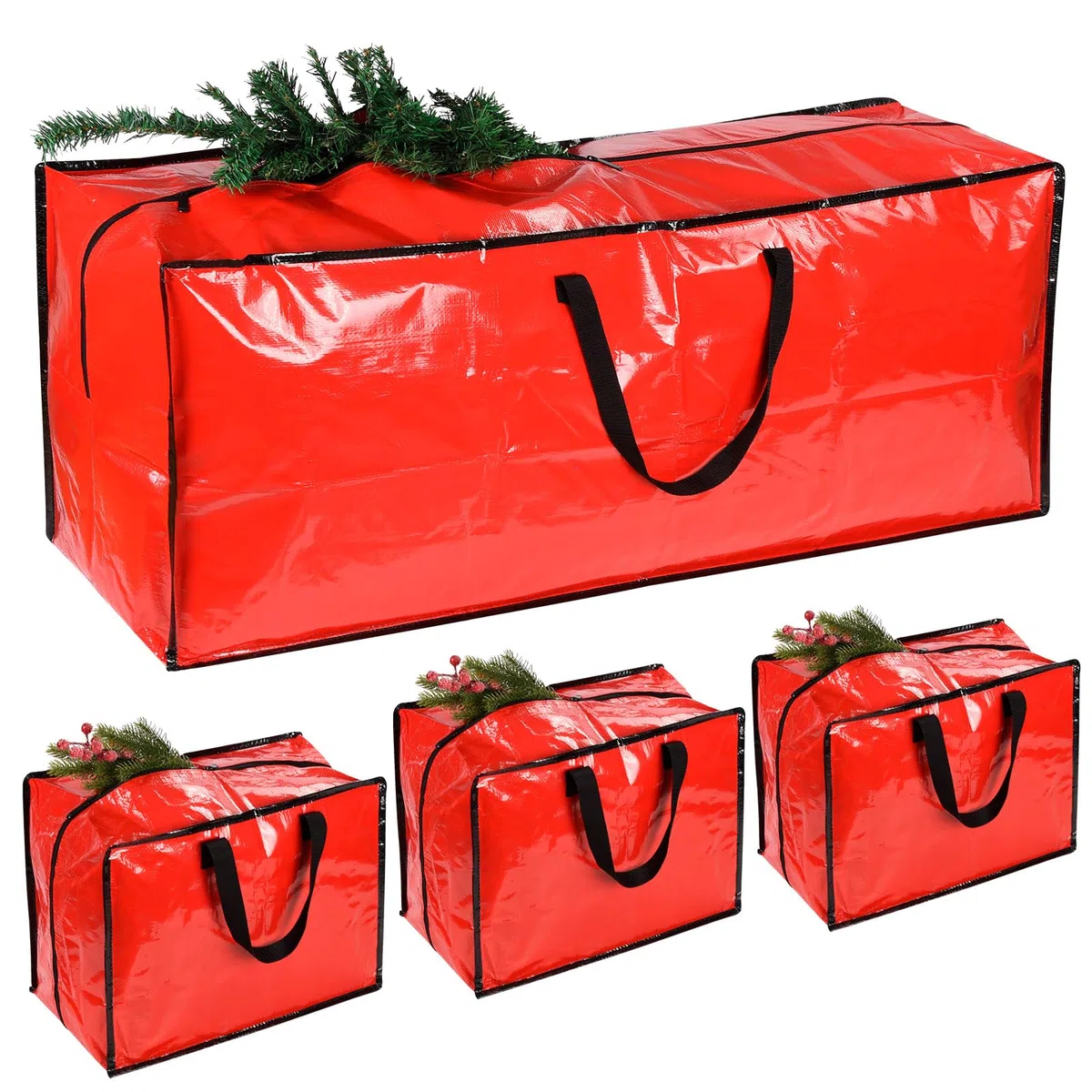 Confezione da 4 sacchetti extra large per riporre l'albero di Natale con 3 sacchetti per decorazioni natalizie per alberi di Natale, palline, scatola per riporre l'albero di Natale facile da