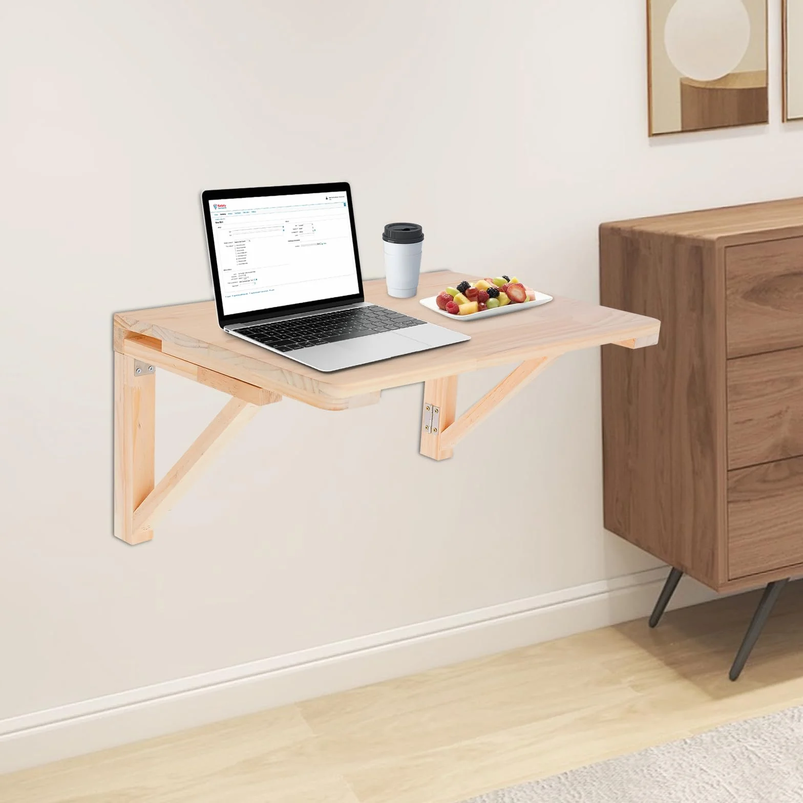 Tavolo pieghevole da parete, in legno di pino – 60 x 40 cm, pieghevole e salvaspazio, per home office/cucina/balcone, con accessori di montaggio (60 x 40 cm)