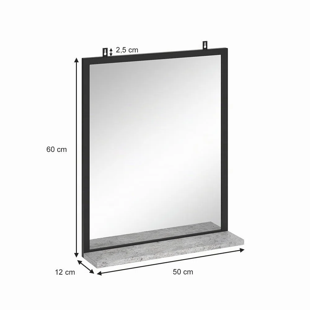 Vicco Specchio bagno Fyrk, Calcestruzzo, 50 x 60 cm, con vano portaoggetti per la conservazione di accessori da bagno