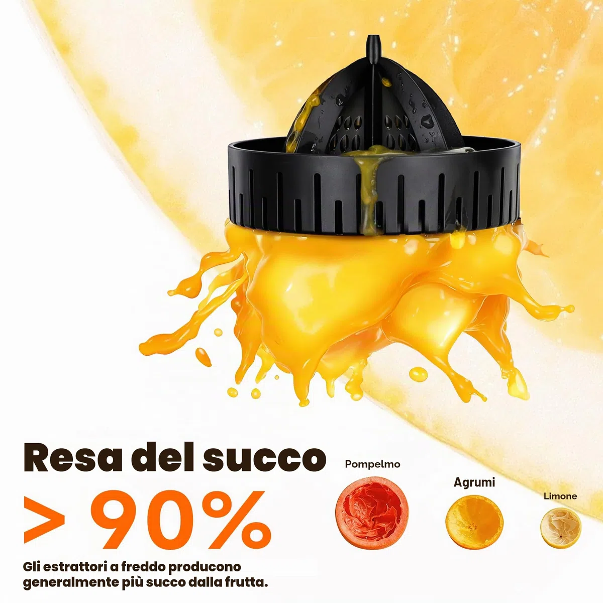 Spremiagrumi Elettrico Spremuta Arancia Estrattore di Succo Juicer per Arance, Limoni e Pompelmi, Ricarica USB