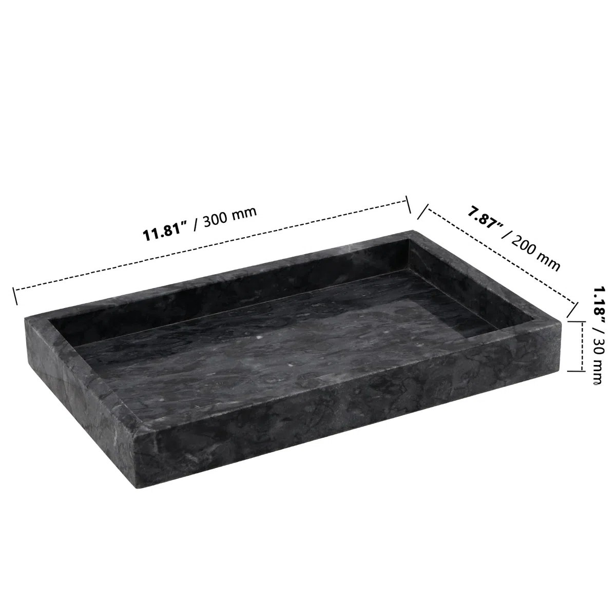 ZOENHOU Vassoio Rettangolare in Marmo Naturale, 30 x 20 cm, Grigio Ondulato - Portaoggetti per WC, Decorativo per Tavolino da Caffè, Piano di Lavoro del Lavandino