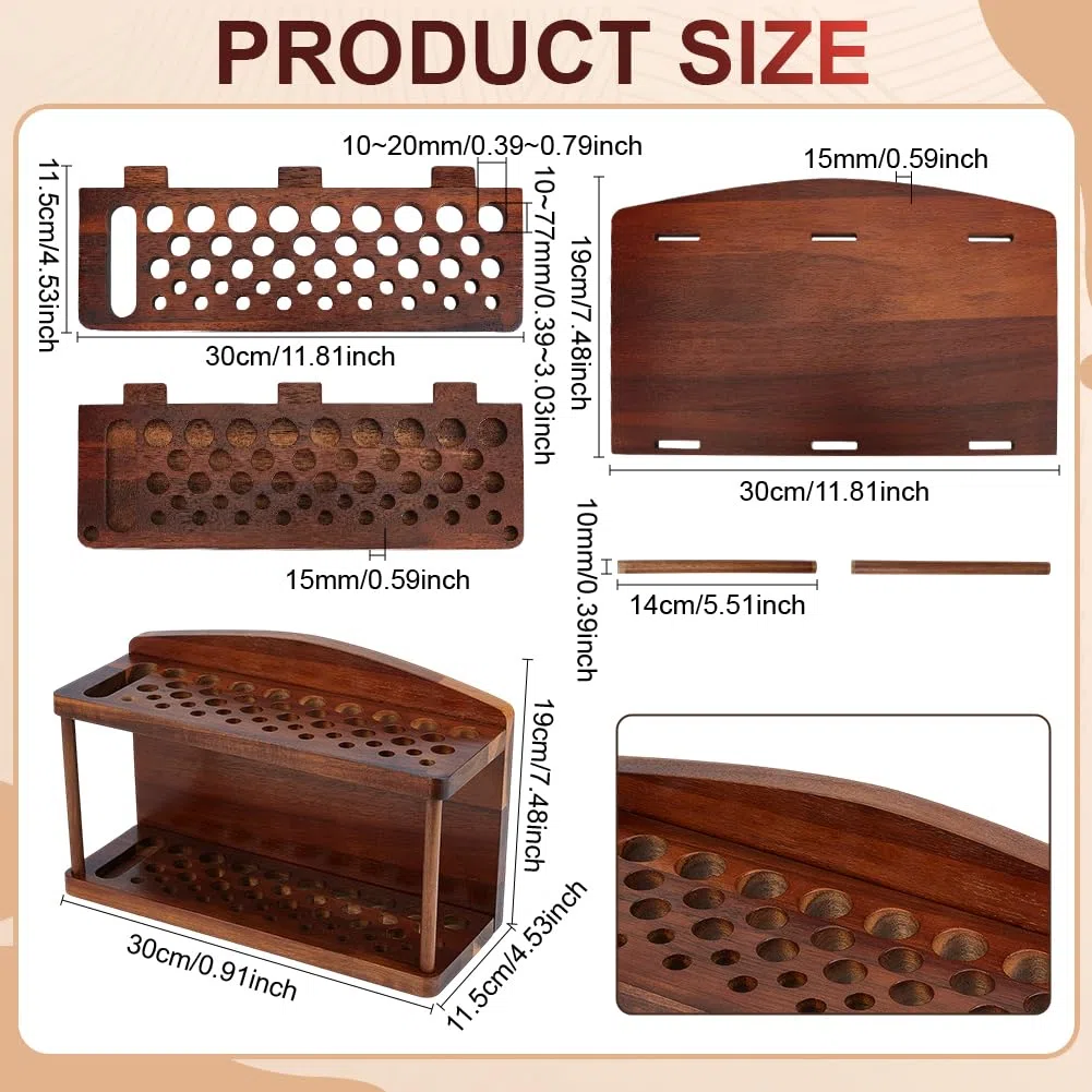 PH PandaHall Porta pennelli in legno a 2 livelli con 44 scomparti, espositore per penne, matite, acquerelli, pennelli da trucco, organizer per scrivania, scuola, ufficio, casa, negozio di articoli