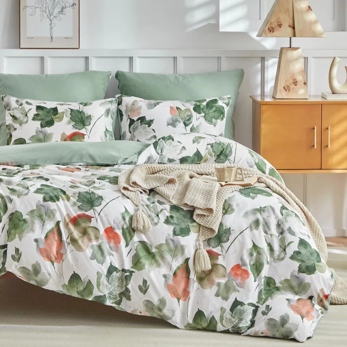Lekesky Set Copripiumino Matrimoniale 260x240cm, Copripiumino Matrimoniale 3 Pezzi in Microfibra con Motivo a Acquerellato, Comprendente 1 Copripiumino 260x240cm + 2 Federe 50x80cm, Verde Acero