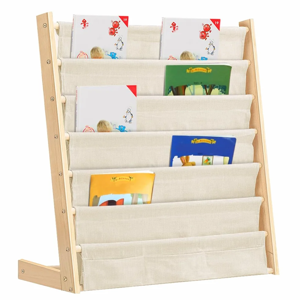 HUOLE Libreria per bambini, 6 ripiani, materiale scolastico per la cameretta dei bambini, asilo, multicolore, 75 x 30 x 79 cm, colore legno (1 pezzo)