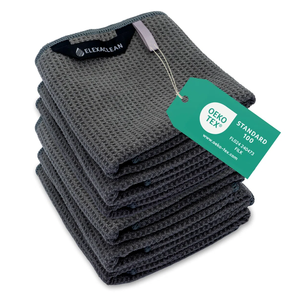 ELEXACLEAN Canovacci da cucina (set da 6, 68x42 cm, antracite/grigio scuro) strofinacci morbidi in microfibra, panni a nido d'ape asciuga-stoviglie per la cucina