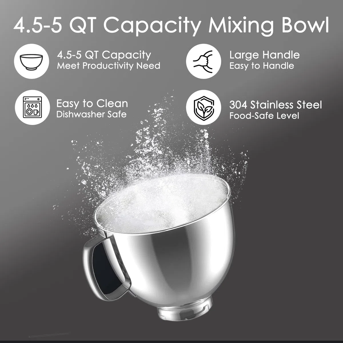 KITOART Ciotola in acciaio inox per mixer KitchenAid con testa inclinabile da 4,5 litri/5 litri, ricambio KSM150 in acciaio inox, ciotola da 4,5 QT/5QT per mixer KitchenAid, argento