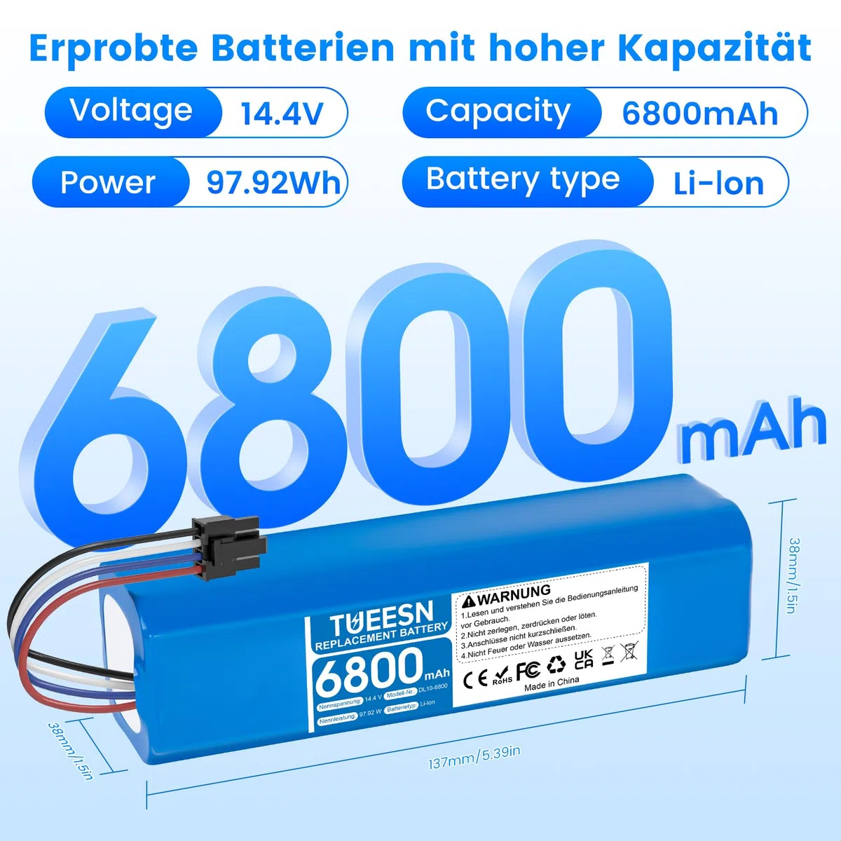 14,4 V 6800 mAh Batteria per Dreame L10s Ultra,D9 Pro D9 Max, D10/D10 Plus/D10s/L10/ L10s/Z10 Pro