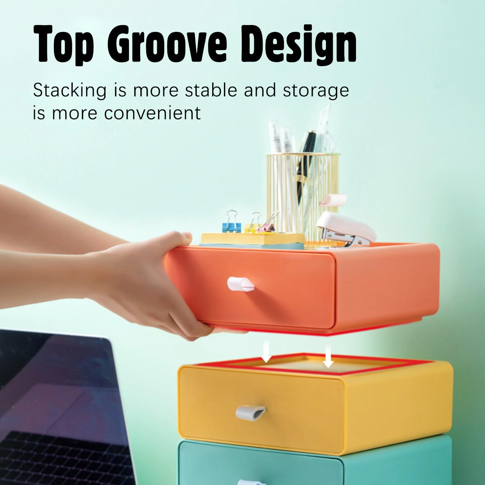 RETON 6 Cassetti Plastica Impilabili, Grande Capacità Cassettiera, Scatole Plastica Organizer da Scrivania, Cassettiere per Camera, Dormitorio, Ufficio, Bagno (3 Colori)