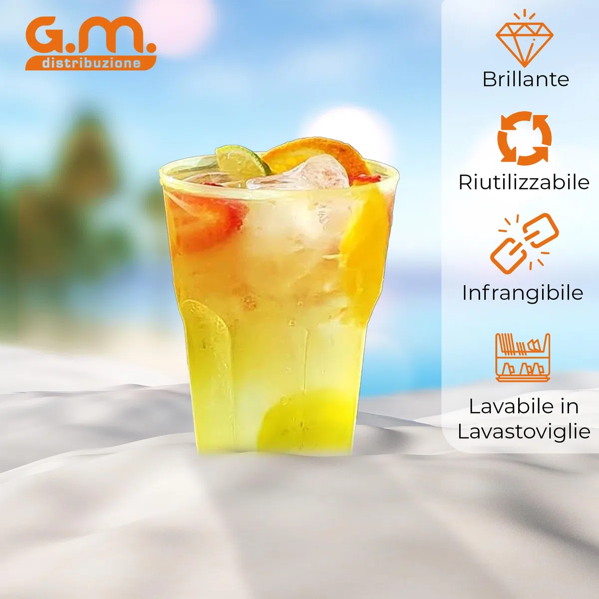 G.M. DISTRIBUZIONE 80 Bicchieri Cocktail da 350 ml, in PP Trasparenti, Infrangibili, Riutilizzabili, per Cocktail, Long Drink, Gin Tonic, Mojito, Aperol Spritz - Made in Italy