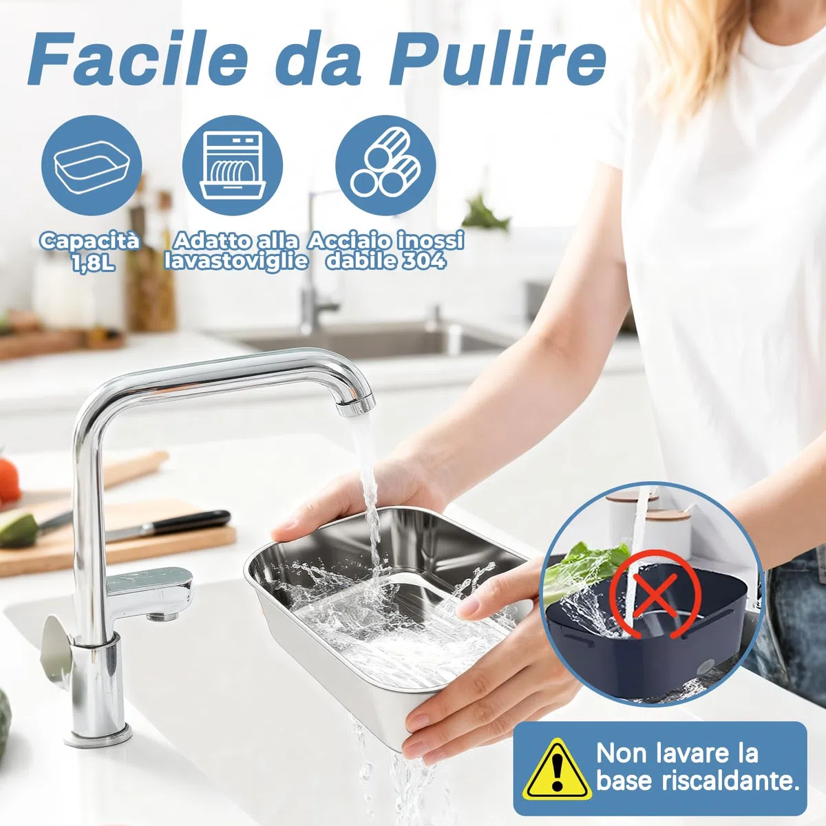 Scaldavivande Elettrico Portatile 80W 3 in 1 per Auto Camion e Ufficio 1,8L Scaldavivande Porta Pranzo con Spazzola di Spugna Forchetta e Borsa (Blu Royal)