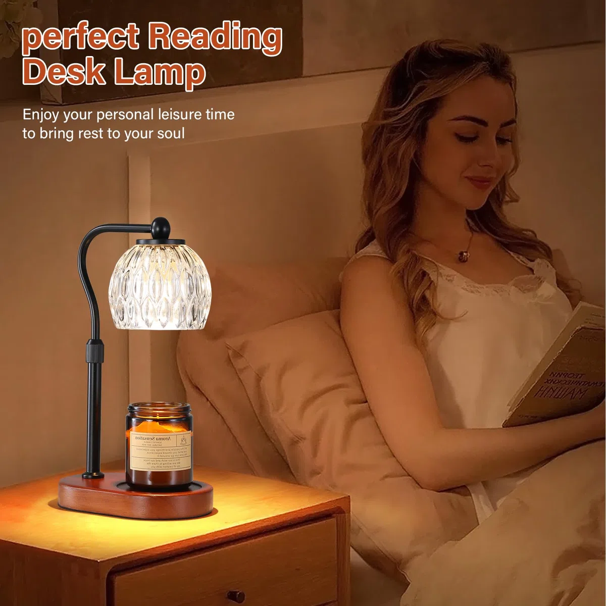 KPUY Lampada a Candela, Lampada a Candela con Timer e Dimmer, Regolabile in Altezza, con 2 Lampadine, per Candele in Barattolo e Candele Profumate Senza Fiamma, nero