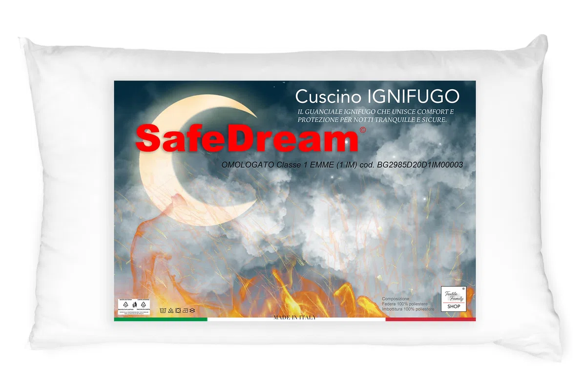 SafeDream – Cuscino Ignifugo Certificato, Guanciale Antifuoco per Hotel, B&B, Casa – Comfort e Protezione per Notti Sicure