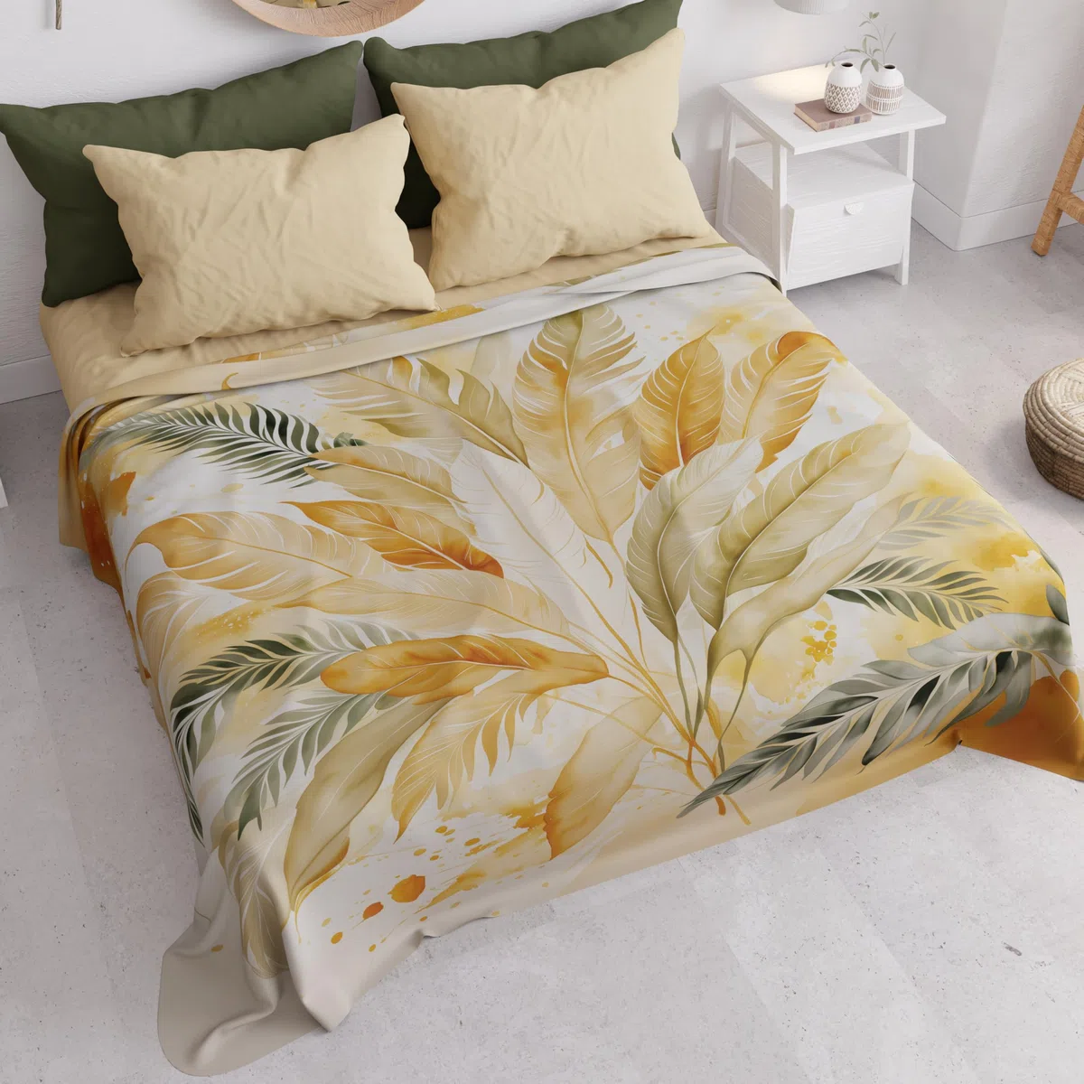 PETTI Artigiani Italiani - Telo Arredo Copridivano Copritutto in Microfibra 180x270 cm, Fantasia Palma Oliva | Multiuso per Divani, Copriletto e Copritavolo | Telo Protettivo Lavabile