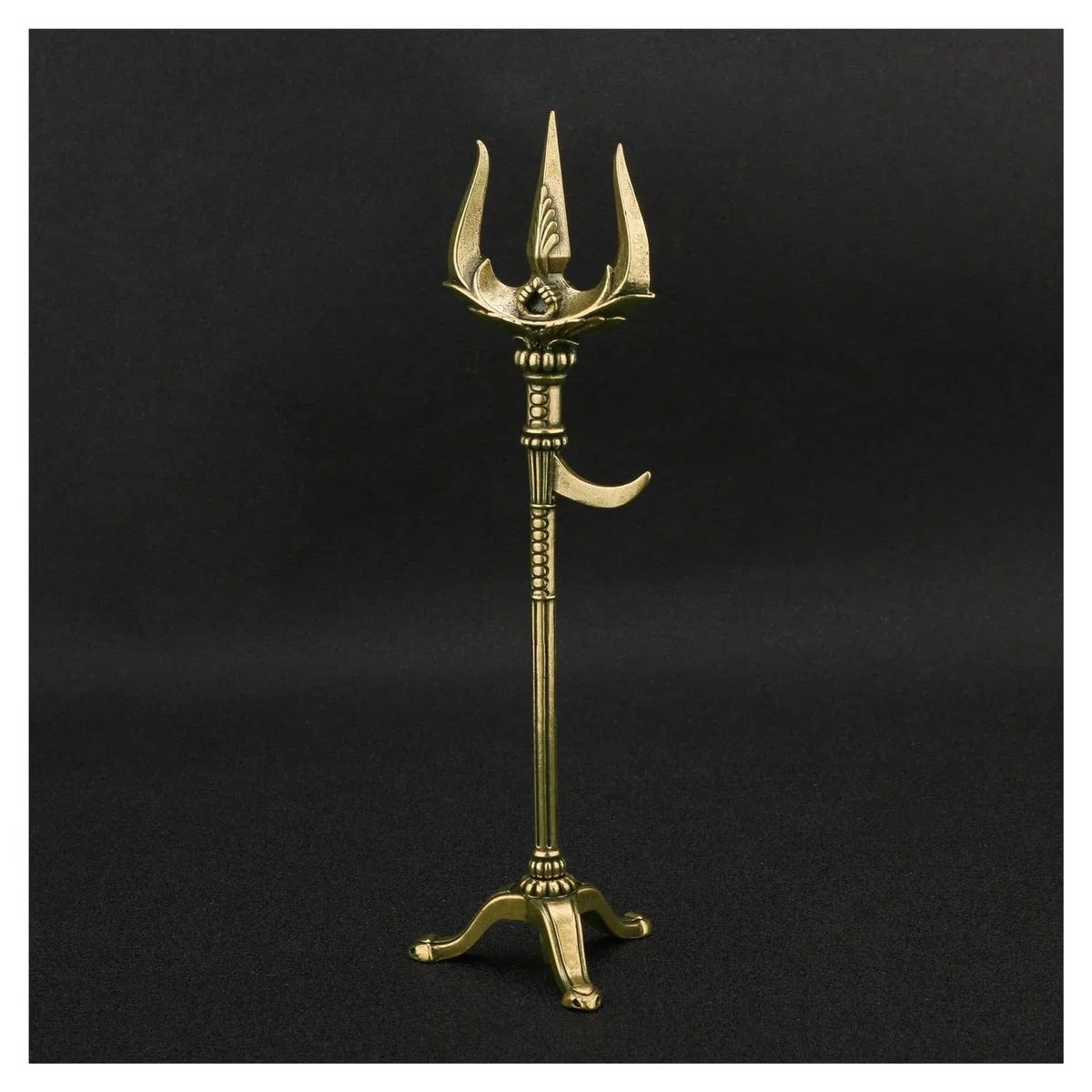 Statua Di Ottone Tridente di Poseidone ornamento di arma in bronzo antico Decorazione di scettro di Poseidone simbolo retrò di ornamento del desktop di potere(Harpoon+base)