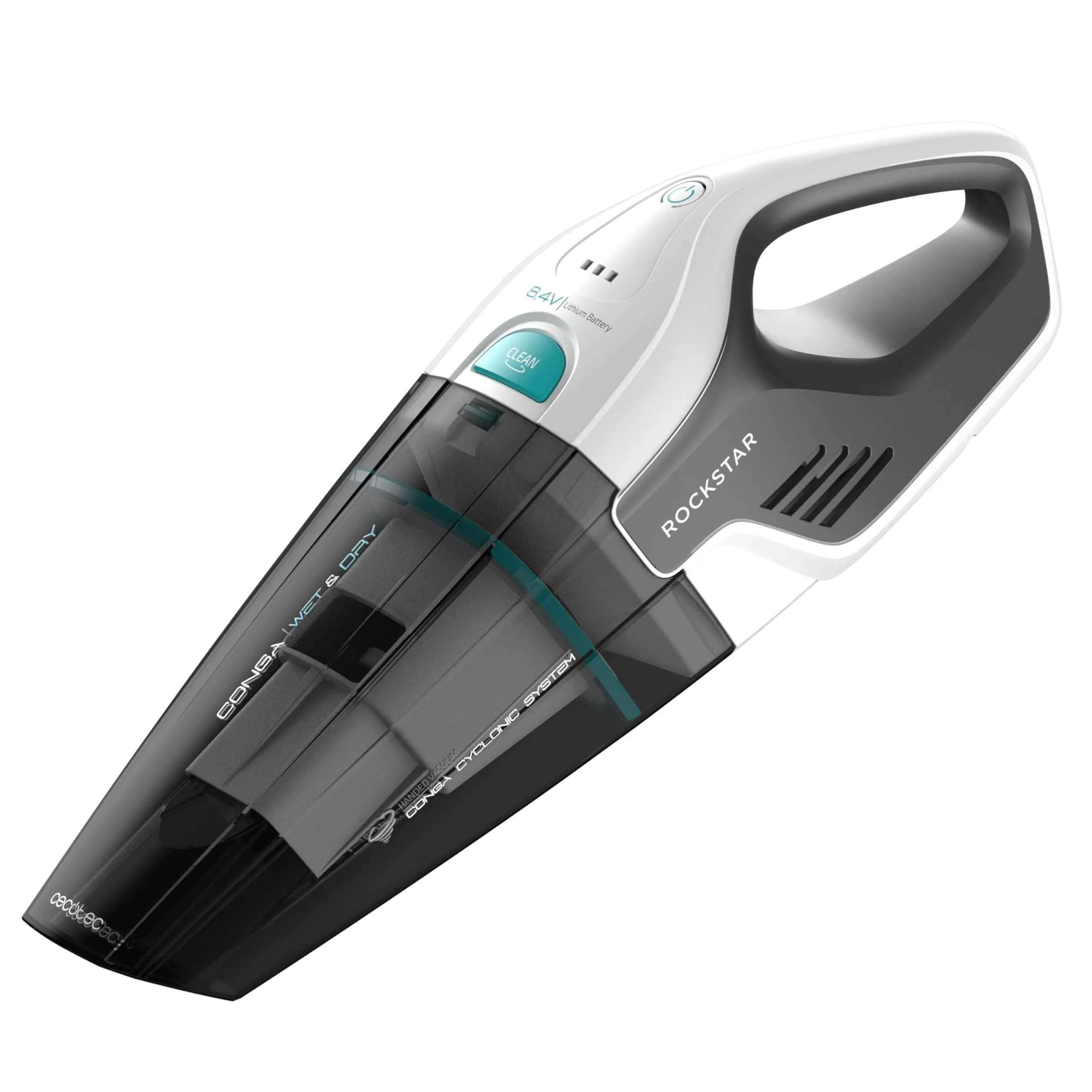 Cecotec Aspirapolvere a Mano senza Fili Conga Rockstar Hand 8,4 V X-Treme. 50W, 4,5kPa, Batteria Ioni di Litio 8,4 V, Tecnologia Ciclonica senza Sacchetti, Solidi e Liquidi, Serbatoio 500ml, Accessori