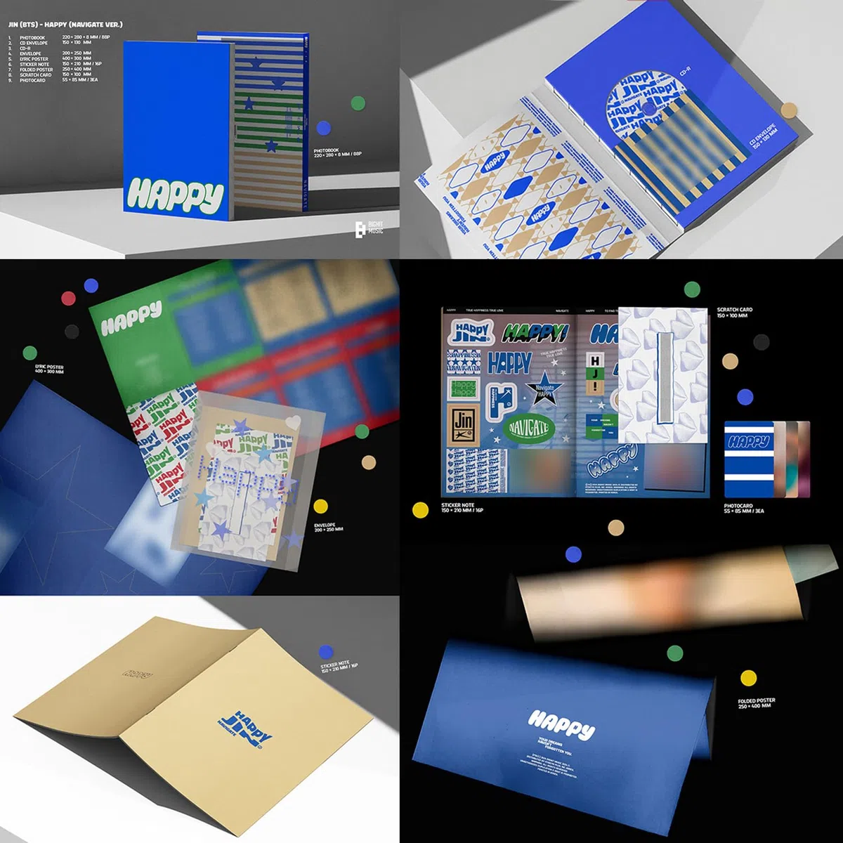 JIN - 2nd Solo Album [Happy] (Standard - NAVIGATE Ver.) Photobook + CD-R + Lyric Poster + Folded Poster + Photocard + 2 Extra Photocards