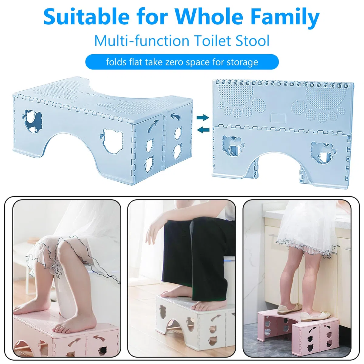 SUNOYA Sgabello WC Pieghevole, Sgabello WC Pieghevole, Sgabello WC Adulti, Sgabello Fisiologico Bagno Per La toilette In Bagno A Casa(Blu)